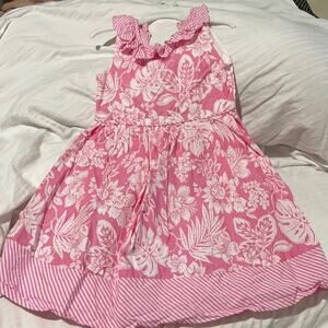 Savannah 6 pink white floral stripe ruffled cotton lined dress euc